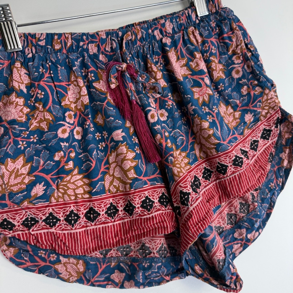 Natalie Martin Tash Shorts Womens Small Dahlia Navy Batik Floral Tassel Boho